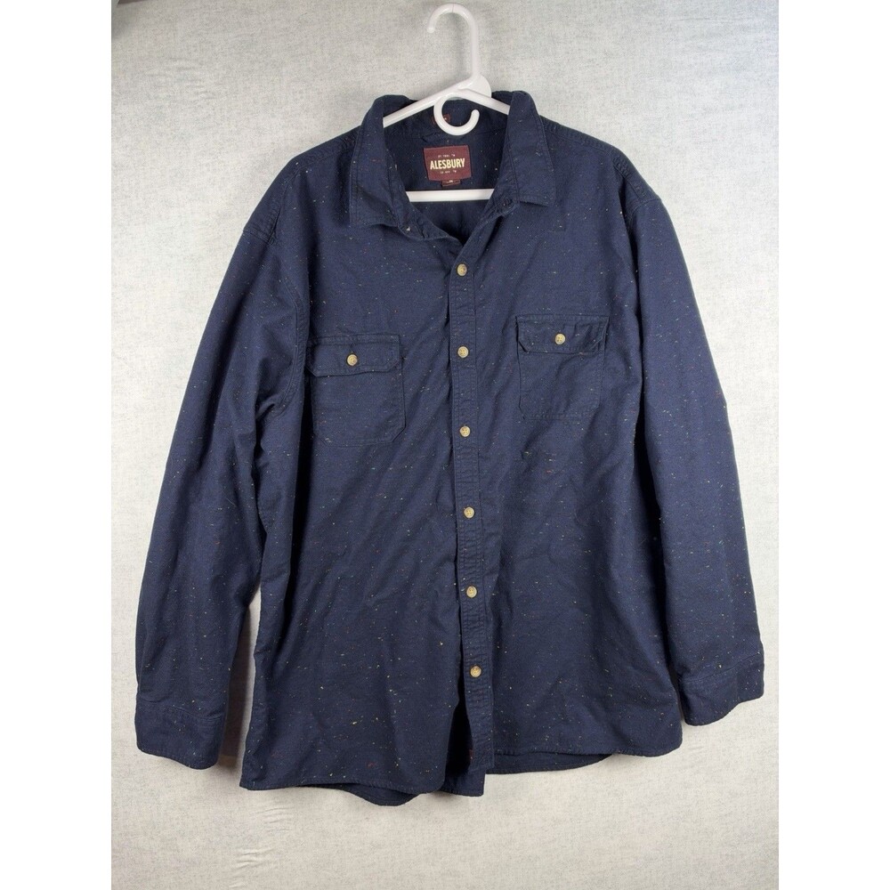 Alesbury Mens Navy Speckled Button Down Shirt Flannel Long Sleeve Size 2XL